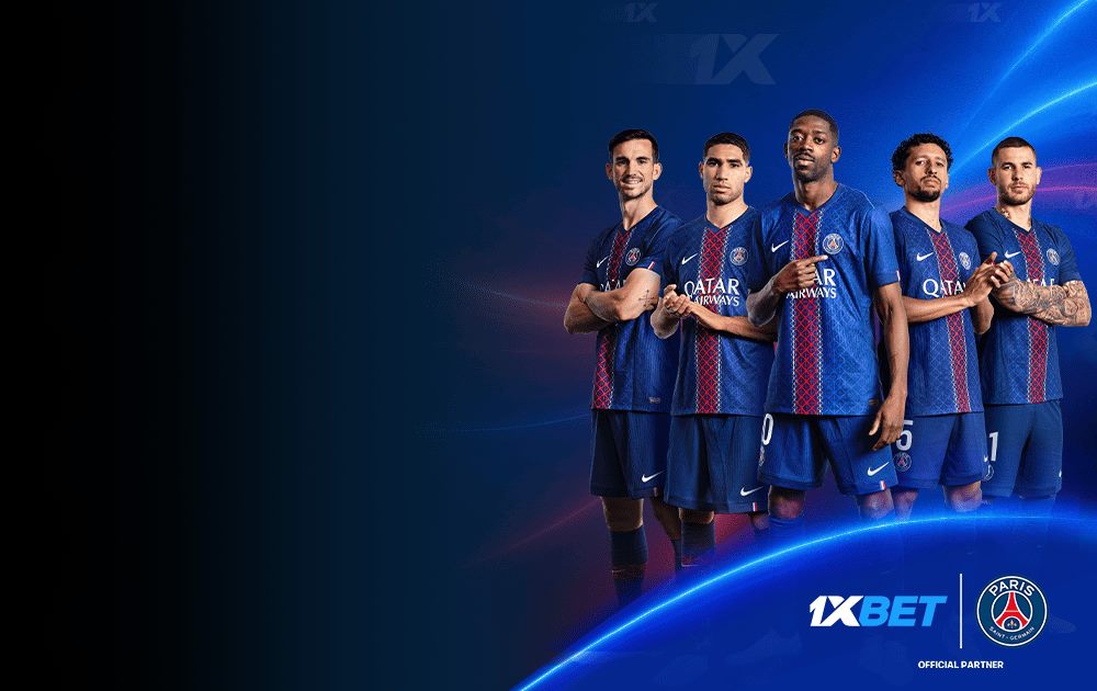 1xBet official partnership branding shown alongside a professional football team