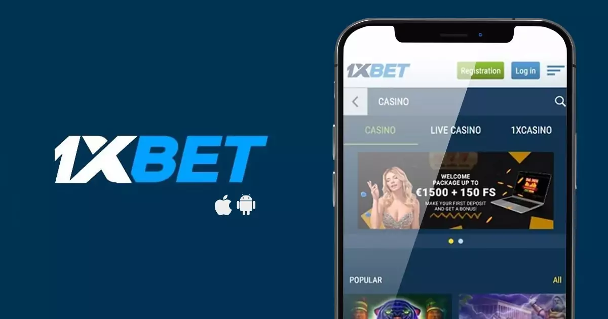1xBet mobile app interface showing the casino section on a smartphone